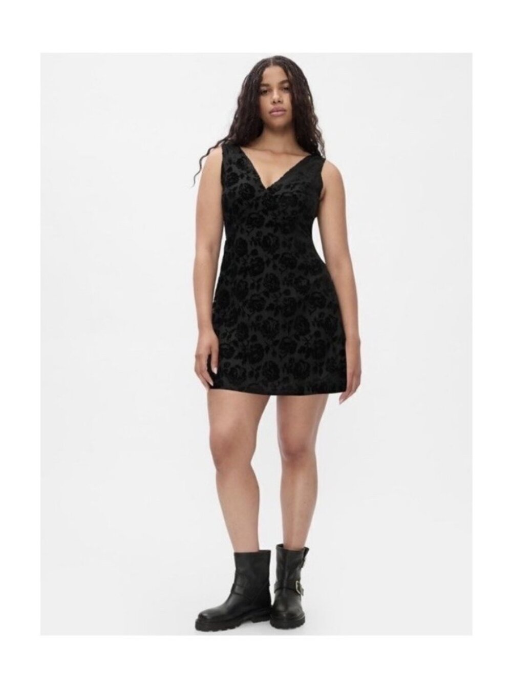 GAP Women's Velvet Floral Mini Dress Black Sz M NWT - Picture 1 of 11